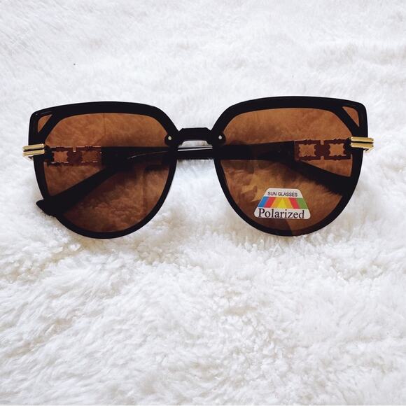 Genevieve Clear Brown & Black Rimless Polarized Sunglasses - Picture 1 of 11